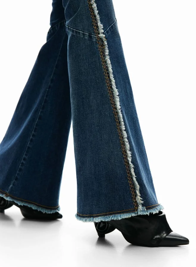 Desigual Blue Flared Frayed Jeans for Women | Best Price UAE